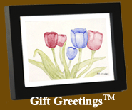 Image of a framed Gift Greetings depicting the 5 Tulips print